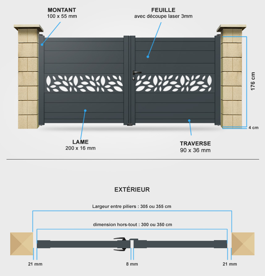 Détails portail battant Lotus Descriptif détaillé portail battant Lotus