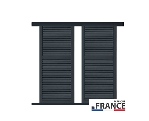 Volet coulissant aluminium 2 vantaux persiennés avec précadre