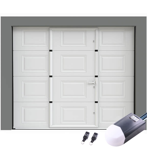 Porte De Garage Sectionnelle Motorisee A Cassettes Veine De Bois Motorisee Avec Portillon Integree Porte Sectionnelle Avec Portillon