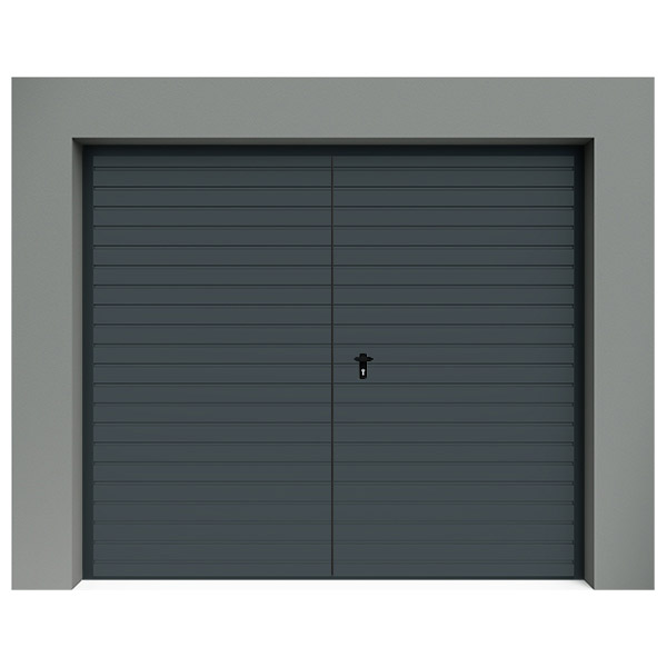 Porte de garage battante à rainures horizontales Gris 7016 Destockage