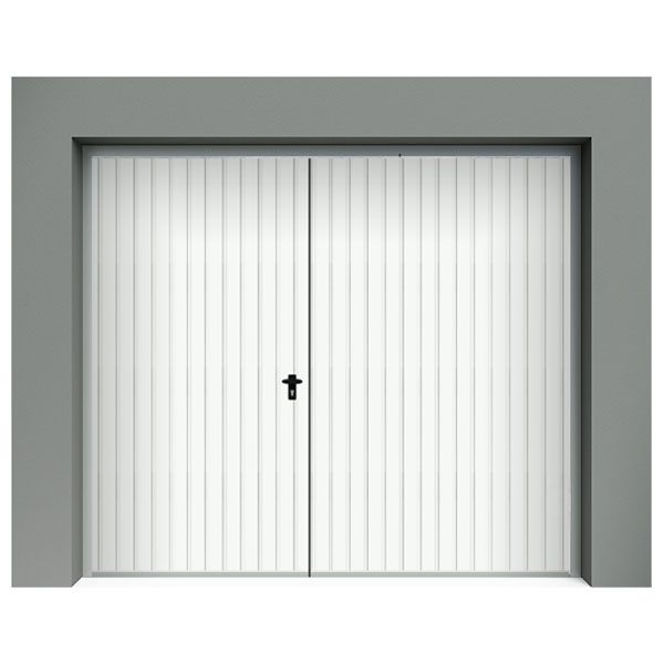 Porte de garage battante asymétrique à rainures verticales isolée