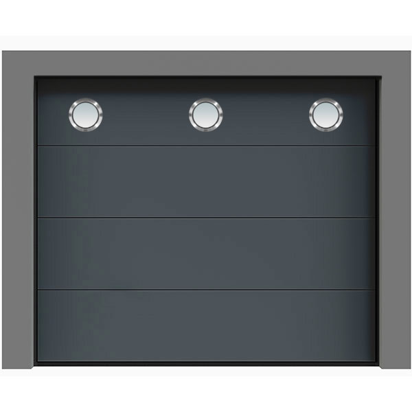 Porte de garage sectionnelle lisse grise avec hublot Destockage