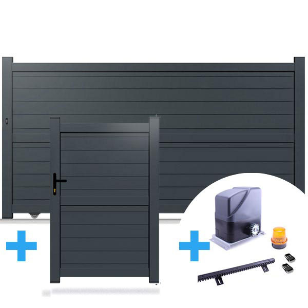 Pack portail SM14 + portillon + automatisme SLIDE 800