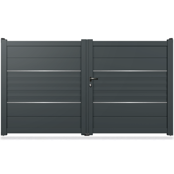 Portail_aluminium_battant_Latitude_poussant_droit_avec_inox_ral7016