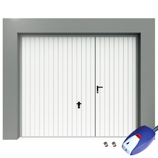 Porte de garage basculante avec portillon motorisée rainures verticales — free download