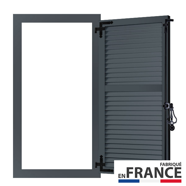 Volet battant aluminium 1 vantail faux persienné avec précadre