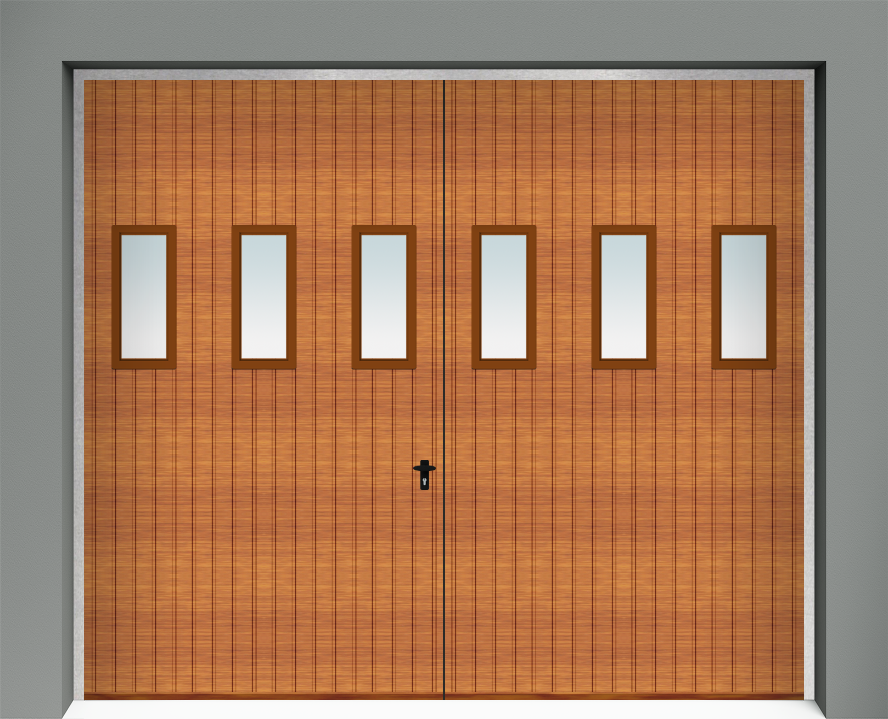 Porte de garage battante à rainures verticales Double Chêne Doré Destockage