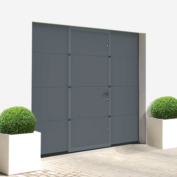 Porte de garage sectionnelle lisse grise anthracite avec portillon